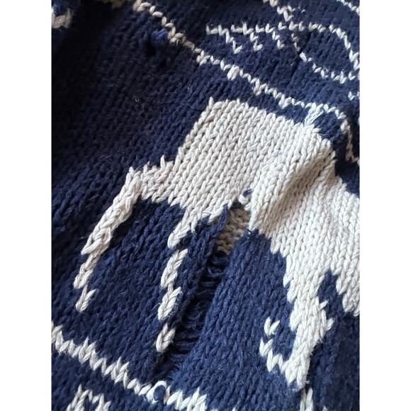 Chaps Ralph Lauren Christmas Reindeer Hand Knit Cotton Linen Navy XL Sweater - Picture 7 of 11